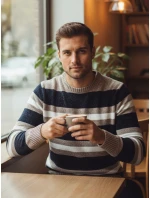 Pánsky pruhovaný tmavomodrý sveter FashionStreet WX2263