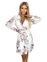 422-2 ROSETTA Dámske šaty s obálkovým výstrihom a opaskom - WHITE IN ROSE 422-2 ROSETTA Dámske šaty s obálkovým výstrihom a opaskom - WHITE IN ROSE