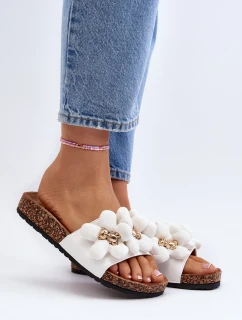 Klapki Damskie Z Ozdobami Białe Bunlia