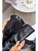 Ploché zateplené topánky s ozdobnou prackou Black Leatharia Ploché zateplené topánky s ozdobnou prackou Black Leatharia