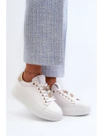 Skórzane Sneakersy Damskie Na Platformie Z Przypinkami D&A SN67 Białe