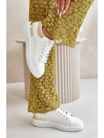 Niskie Trampki Damskie Na Platformie Z Eko Skóry Biało-Beżowe Nevelena