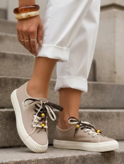 Dámske tenisky tenisky s ozdobnými korálkami béžová ZY1408