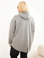 Dámska mikina Plus Size z viskózy s kapucňou a klokaním vreckom, sivá melírovaná Dámska mikina Plus Size z viskózy s kapucňou a klokaním vreckom, sivá melírovaná