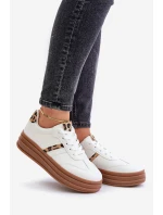 Sneakersy Damskie Na Platformie Panterka Białe Dravinnia