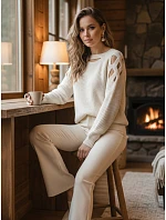Dámsky sveter SLITARIA ecru FashionStreet MY2408 Dámsky sveter SLITARIA ecru FashionStreet MY2408