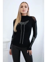 Pletená blúzka s motýľom z kubickej zirkónie čierna Pletená blúzka s motýľom z kubickej zirkónie čierna