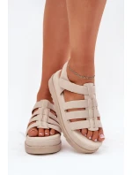 Sandały Damskie Na Platformie Eko Zamszowe Beżowe Filisenia