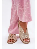 Skórzane Sandały Na Płaskim Obcasie Z Ozdobą S.Barski KV51-094 Złote