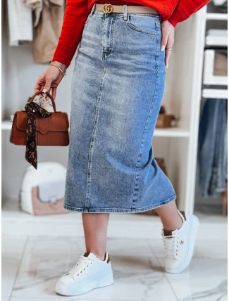 Džínsová midi sukňa s rozparkom MERITTA modrá FashionStreet CY0483 Džínsová midi sukňa s rozparkom MERITTA modrá FashionStreet CY0483