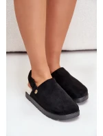 Kapcie Damskie Na Platformie Ocieplane Futerkiem Typu Baranek Czarne Sanilora