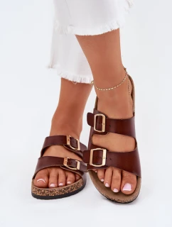 Klapki Damskie Z Klamrami Z Eko Skóry Brązowe Iskira