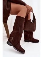 Ocieplane Kozaki Damskie Z Klamrami Czekoladowe Umbria