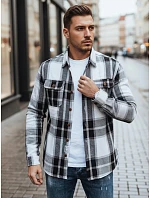 Pánska kockovaná flanelová košeľa DX2673 black and white - FashionStreet