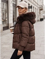 Dámska prešívaná bunda s kožušinovou kapucňou, hnedá, FashionStreet TY5894 Dámska prešívaná bunda s kožušinovou kapucňou, hnedá, FashionStreet TY5894