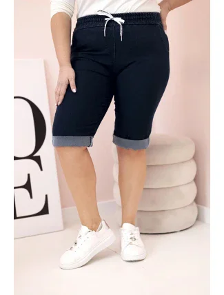 Dámske bavlnené šortky s kravatami v námorníckej modrej farbe Dámske bavlnené šortky s kravatami v námorníckej modrej farbe