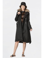 Čierny dámsky kabát s kožušinou (SASKIA)