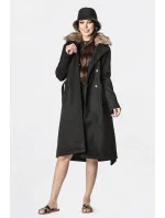 Čierny dámsky kabát s kožušinou (SASKIA)