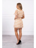 Kvetinové šaty s viazaním v páse ecru