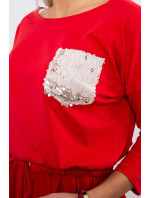 Šaty s flitrovým vreckom červené