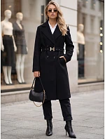 Elegantný čierny dámsky dvojradový kabát s opaskom FashionStreet NY0791 Elegantný čierny dámsky dvojradový kabát s opaskom FashionStreet NY0791