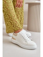 Niskie Trampki Damskie Na Platformie Z Eko Skóry Biało-Beżowe Nevelena