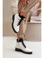 Botki Damskie Ocieplane Z Niską Cholewką Eko Skórzane Białe