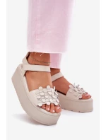 Skórzane Sandały Damskie Na Platformie CheBello 4701 Beżowe