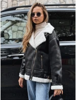 Dámska čierna bunda z ovčej kože ramones FashionStreet TY5246 Dámska čierna bunda z ovčej kože ramones FashionStreet TY5246