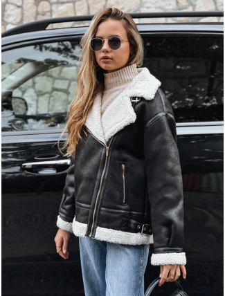 Dámska čierna bunda z ovčej kože ramones FashionStreet TY5246 Dámska čierna bunda z ovčej kože ramones FashionStreet TY5246