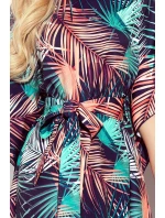 SOFIA - Dámske motýlikové šaty so zaväzovaním v páse a so vzorom palmových listov 287-20