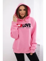 Zateplená bavlnená mikina s kapucňou Love light pink