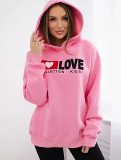 Zateplená bavlnená mikina s kapucňou Love light pink