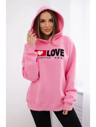 Zateplená bavlnená mikina s kapucňou Love light pink
