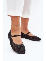 Siateczkowe Baleriny Z Haftem I Zdobieniem Czarne Tillilora