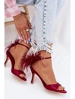Sandály Na Podpatku S Péřím Bordové Caelina