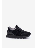 Zamszowe Sneakersy Damskie Z Futerkiem I Błyszczącym Elementem Big Star OO274580 Hi-Poly System Czarne