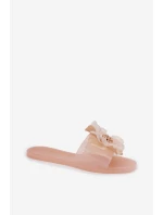 Transparentne Płaskie Klapki Damskie Ze Sztucznym Kwiatem Nude Vobetta