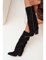 Kozaki Kowbojki Damskie Z Frędzlami Na Słupku Czarne Tivara