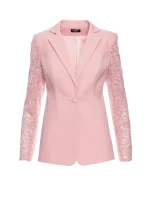 M865 Sako s čipkovanými panelmi a jedným gombíkom - púdrové M865 Sako s čipkovanými panelmi a jedným gombíkom - púdrové