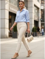 Dámske skinny džínsy s vysokým pásom ecru FashionStreet UY2864