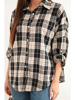 Dámska kockovaná oversized košeľa s vreckami, tmavomodrá Dámska kockovaná oversized košeľa s vreckami, tmavomodrá