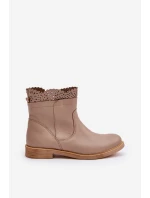 Niskie Botki Damskie Na Płaskim Obcasie Skórzane Lewski 3624 Beżowe