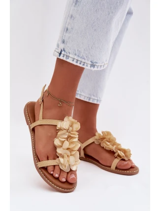 Dámské sandály Ploché s Ozdobnými Květinami Zlaté Noemia