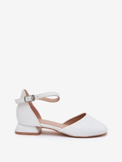 Dziecięce Błyszczące Sandałki Na Niskim Obcasie Białe Nelly