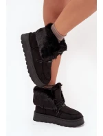 Śniegowce Damskie Na Platformie Z Futerkiem I Wiązaniem Big Star SS274113 Czarne