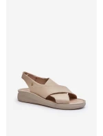 Zazoo 40392 Skórzane Sandały Damskie Beżowe