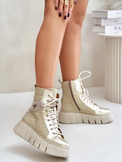 Skórzane Botki Na Platformie Maciejka 06751-25 Złote