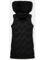 Čierna dámska vesta s kapucňou a kožušinovým lemom J Style (16M9172-392)