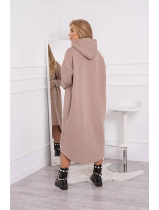 Zateplené šaty s kapucňou tmavo béžové